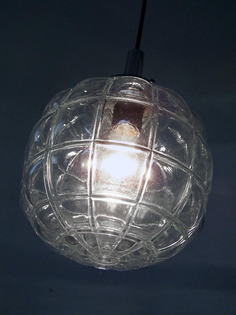 Pair of German Vintage Glass Pendants Ceiling Lamps by Limburg, 1960s In Good Condition For Sale In Berlin, DE