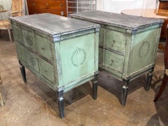 Pair of German Hand-Painted Green Chests with a Neo-Classical Design