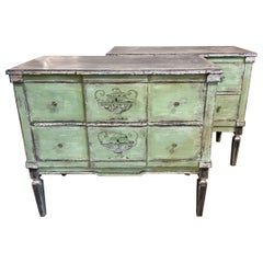 Pair of German Hand-Painted Green Chests with a Neo-Classical Design