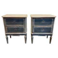 Pair of German Hand painted Side Tables in Navy Blue and Grey