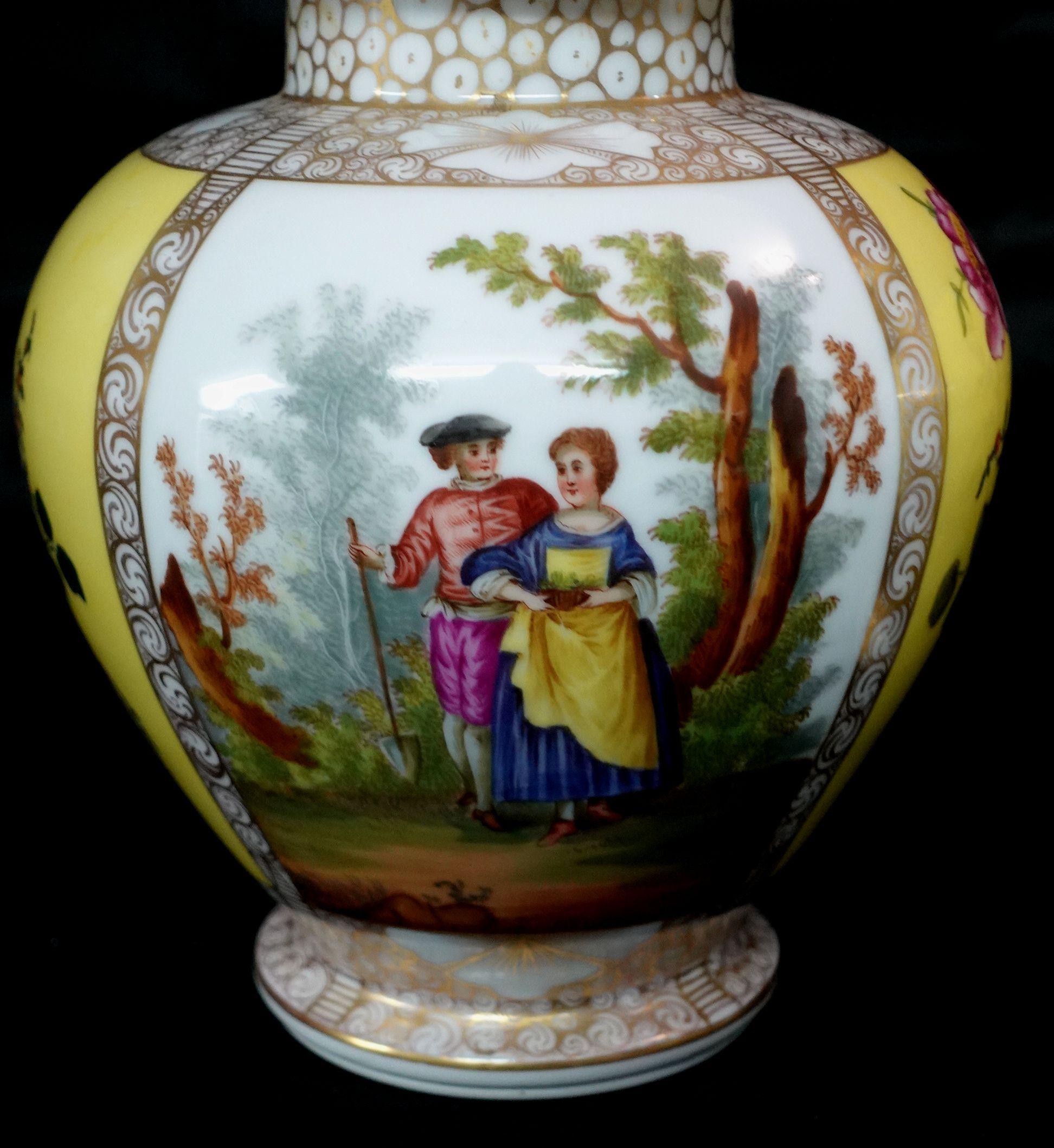 Pair of German Helena Wolfsohn Style Porcelain Covered Urns 19th Century For Sale 8