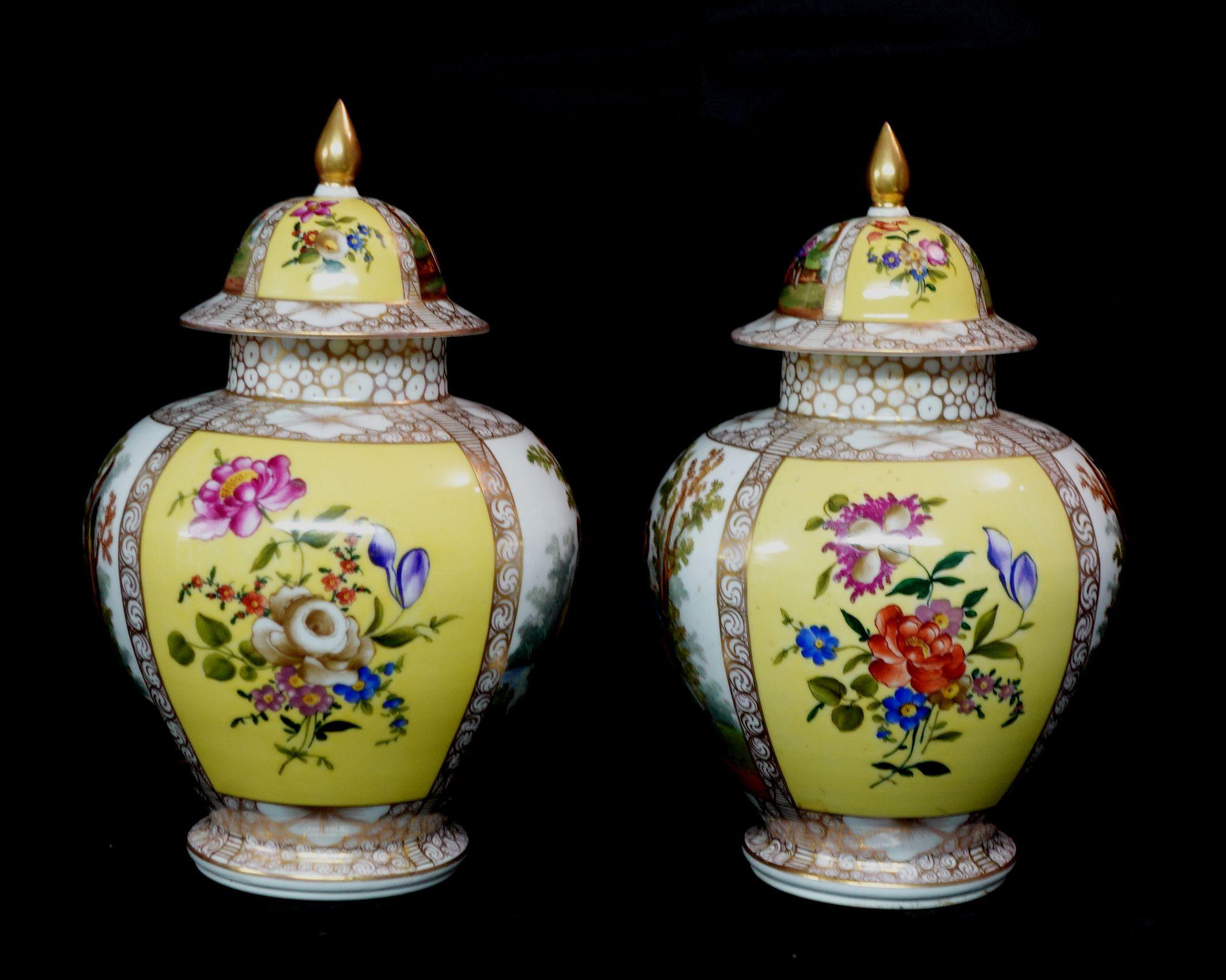 Pair of German Helena Wolfsohn Style Porcelain Covered Urns 19th Century For Sale 11