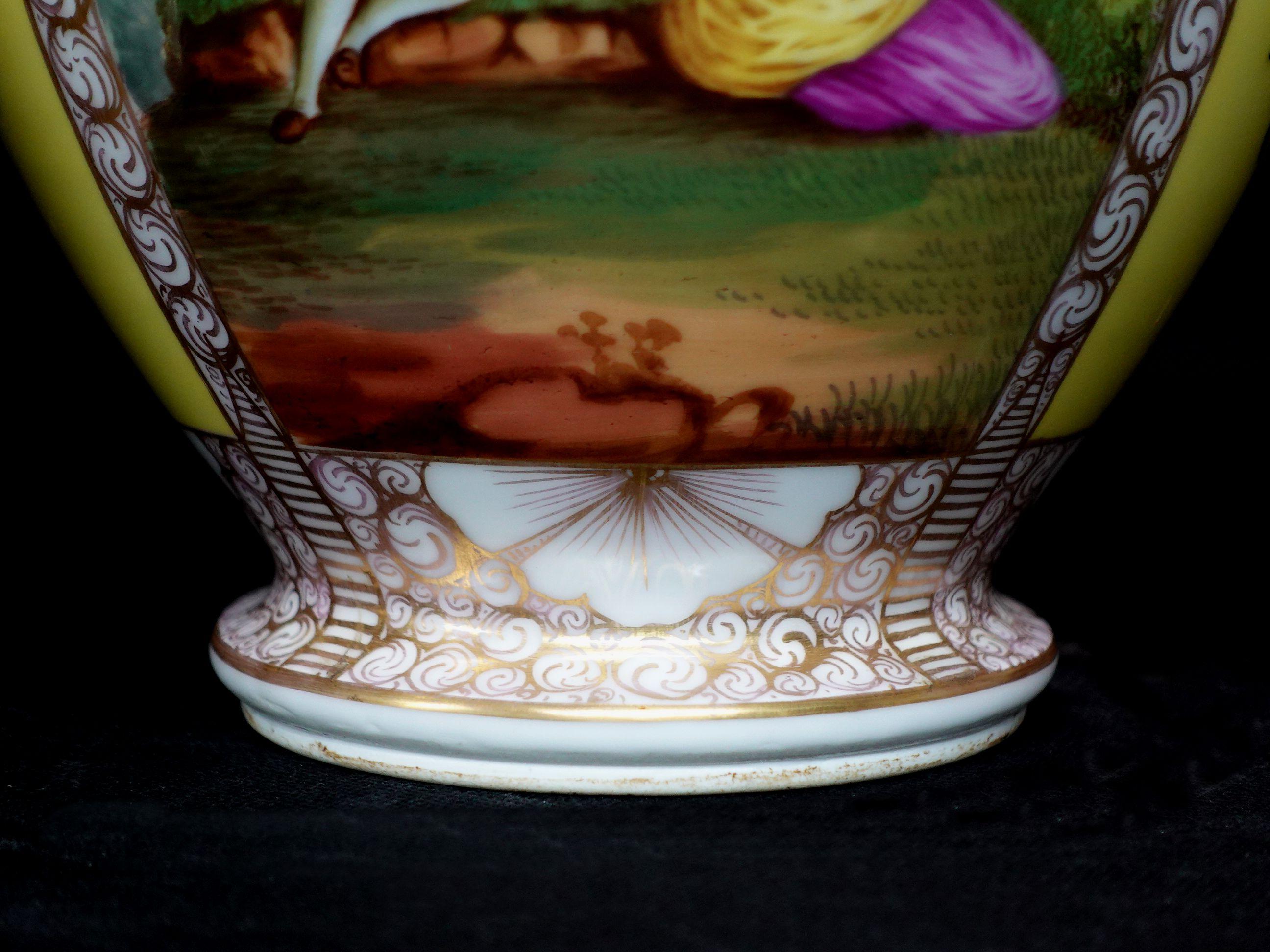 Pair of German Helena Wolfsohn Style Porcelain Covered Urns 19th Century In Excellent Condition For Sale In Norton, MA