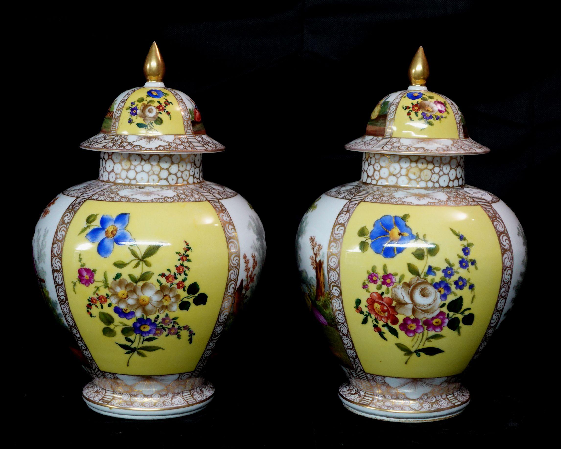 Pair of German Helena Wolfsohn Style Porcelain Covered Urns 19th Century For Sale 1