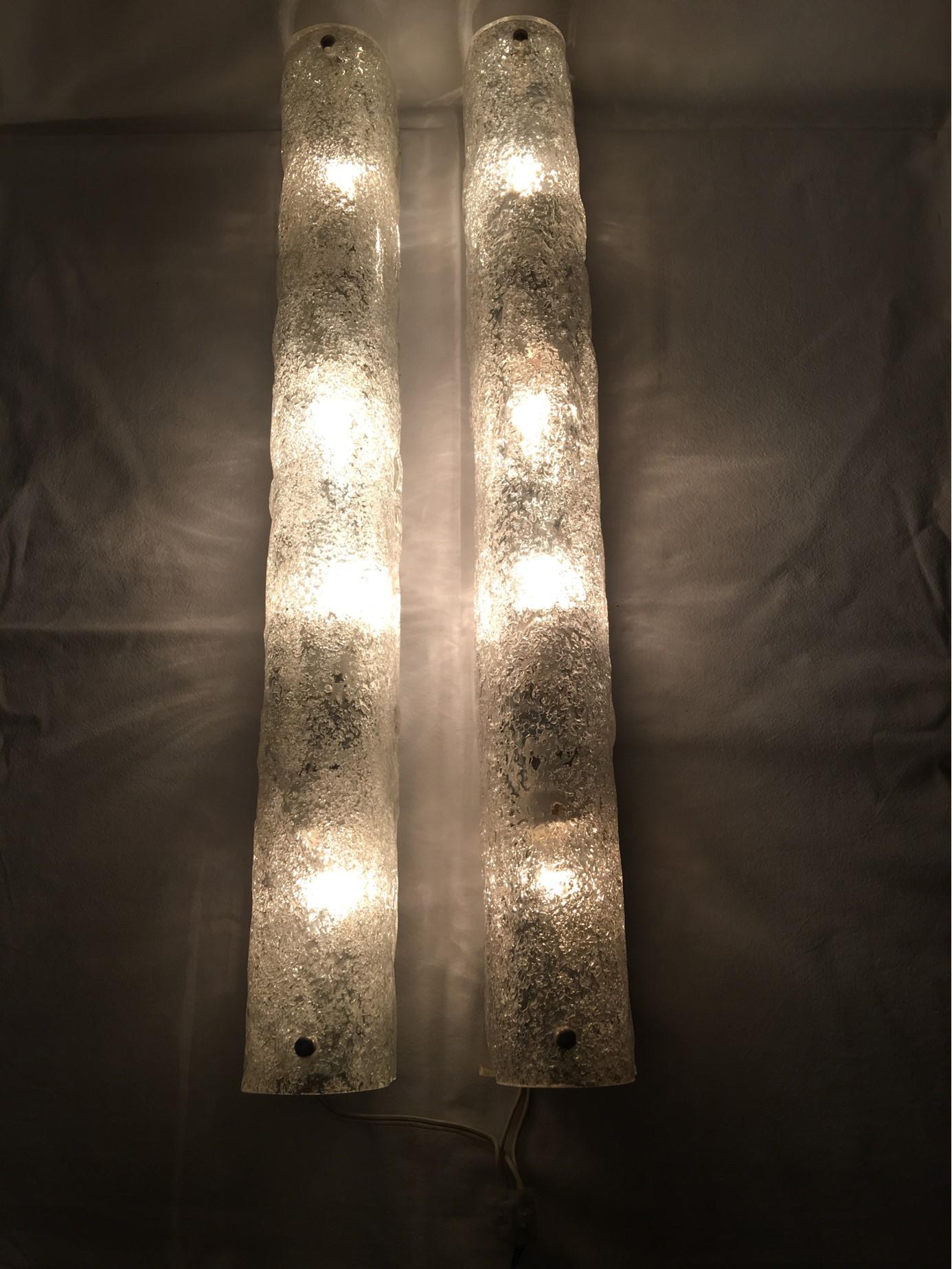 Pair of German Ice Glass Hillebrand Vanity Sconces For Sale 3