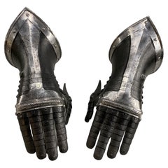 Antique Pair of German Iron & Leather Gauntlets