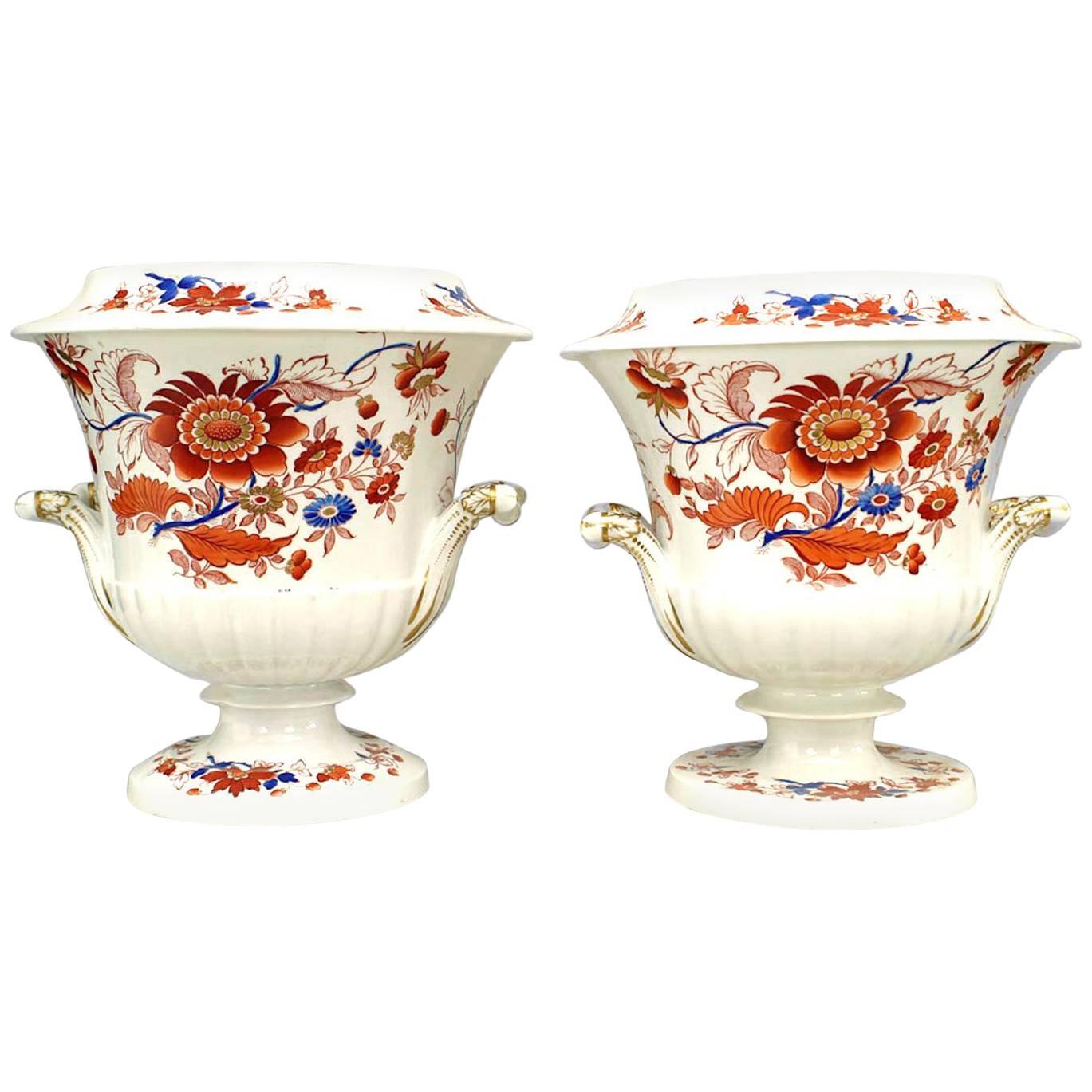 Pair of German Lowenstaff Floral Porcelain Urns