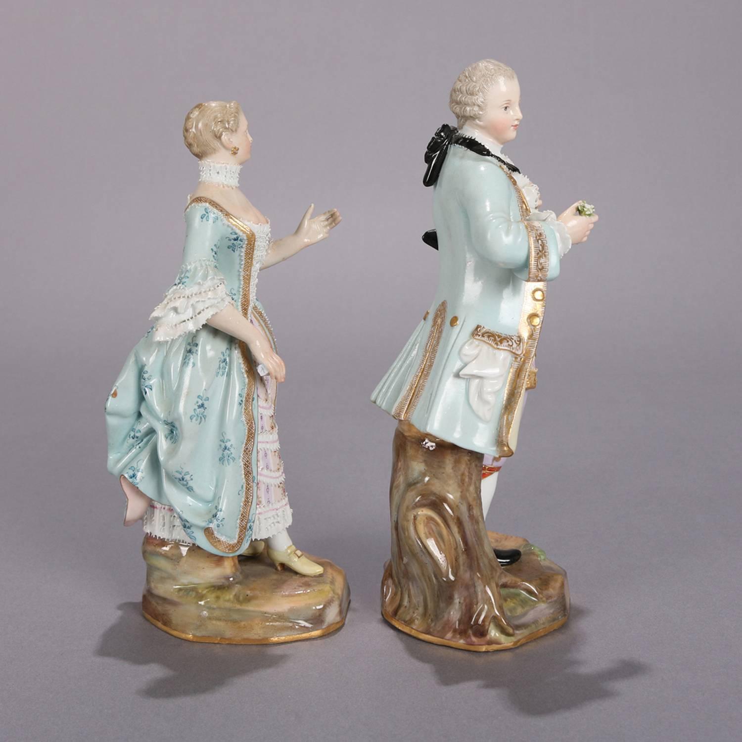 Pair of German Meissen Figural Porcelain Colonial Courting Couple, circa 1880 5