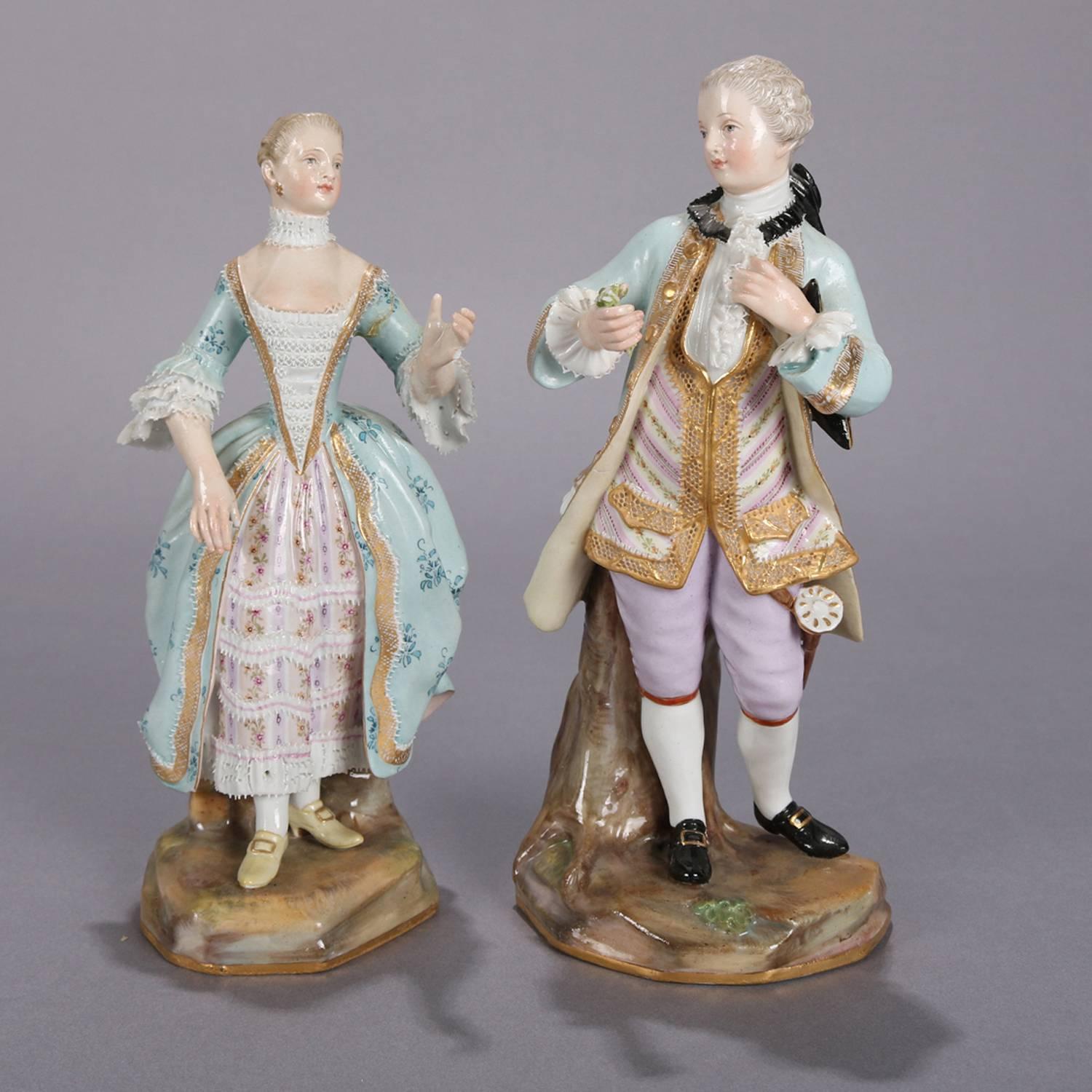 19th Century Pair of German Meissen Figural Porcelain Colonial Courting Couple, circa 1880
