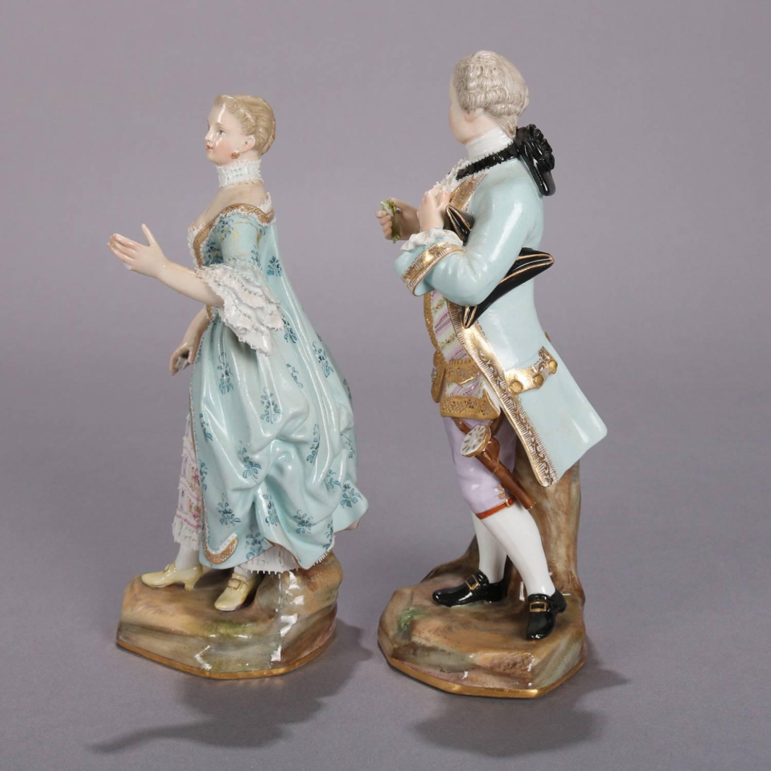 Pair of German Meissen Figural Porcelain Colonial Courting Couple, circa 1880 1