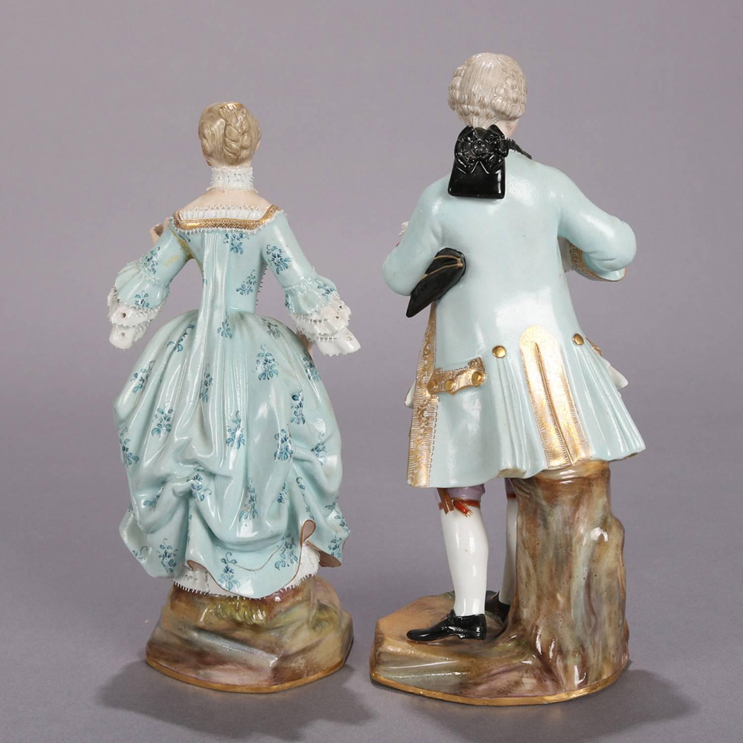 Pair of German Meissen Figural Porcelain Colonial Courting Couple, circa 1880 3