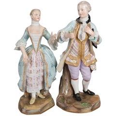 Pair of German Meissen Figural Porcelain Colonial Courting Couple, circa 1880