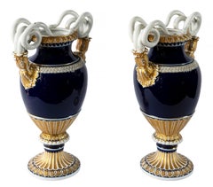 Pair of German Meissen Porcelain Cobalt Blue Vases