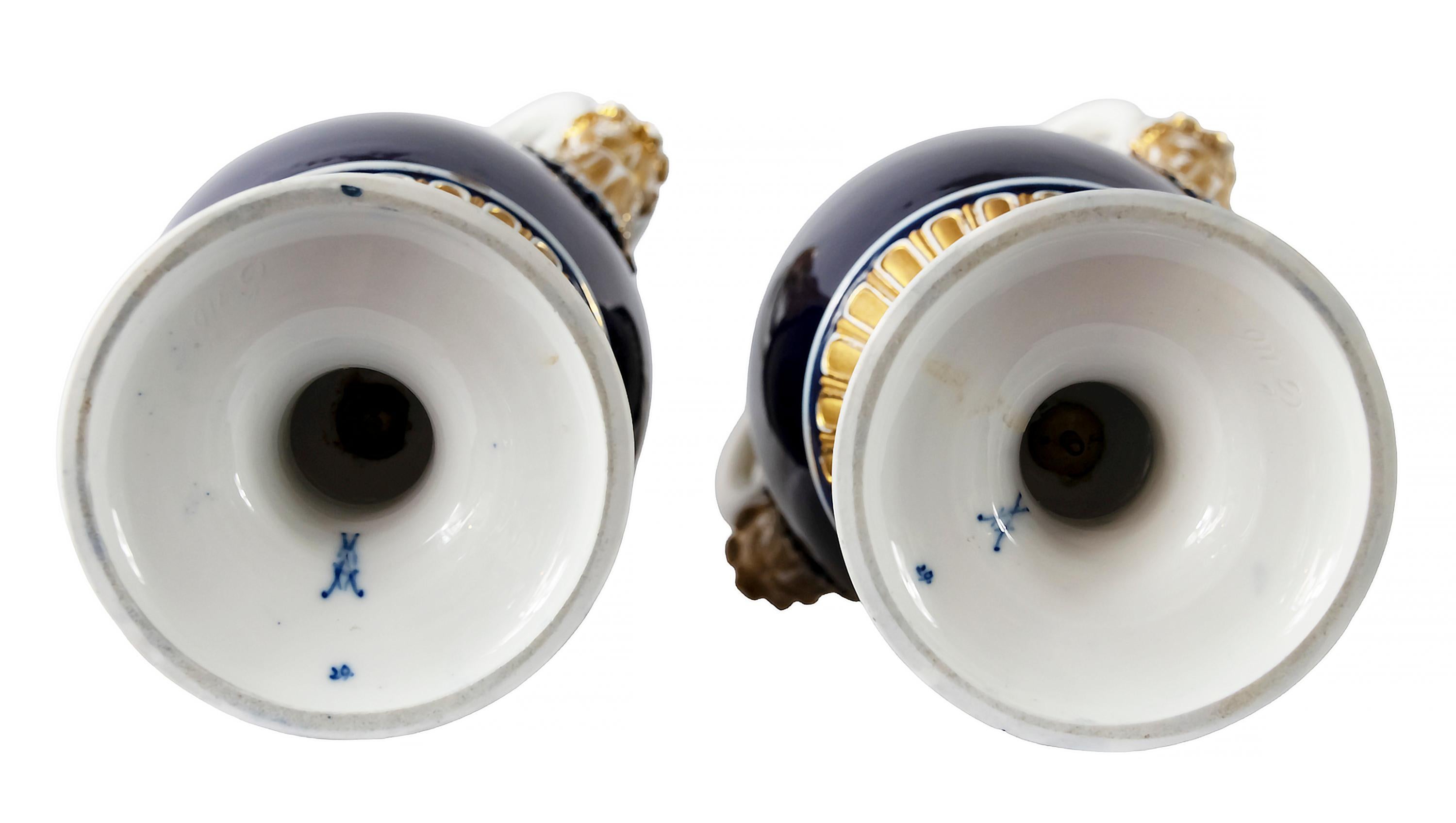 Pair of German Meissen Porcelain Cobalt Blue Vases For Sale 2