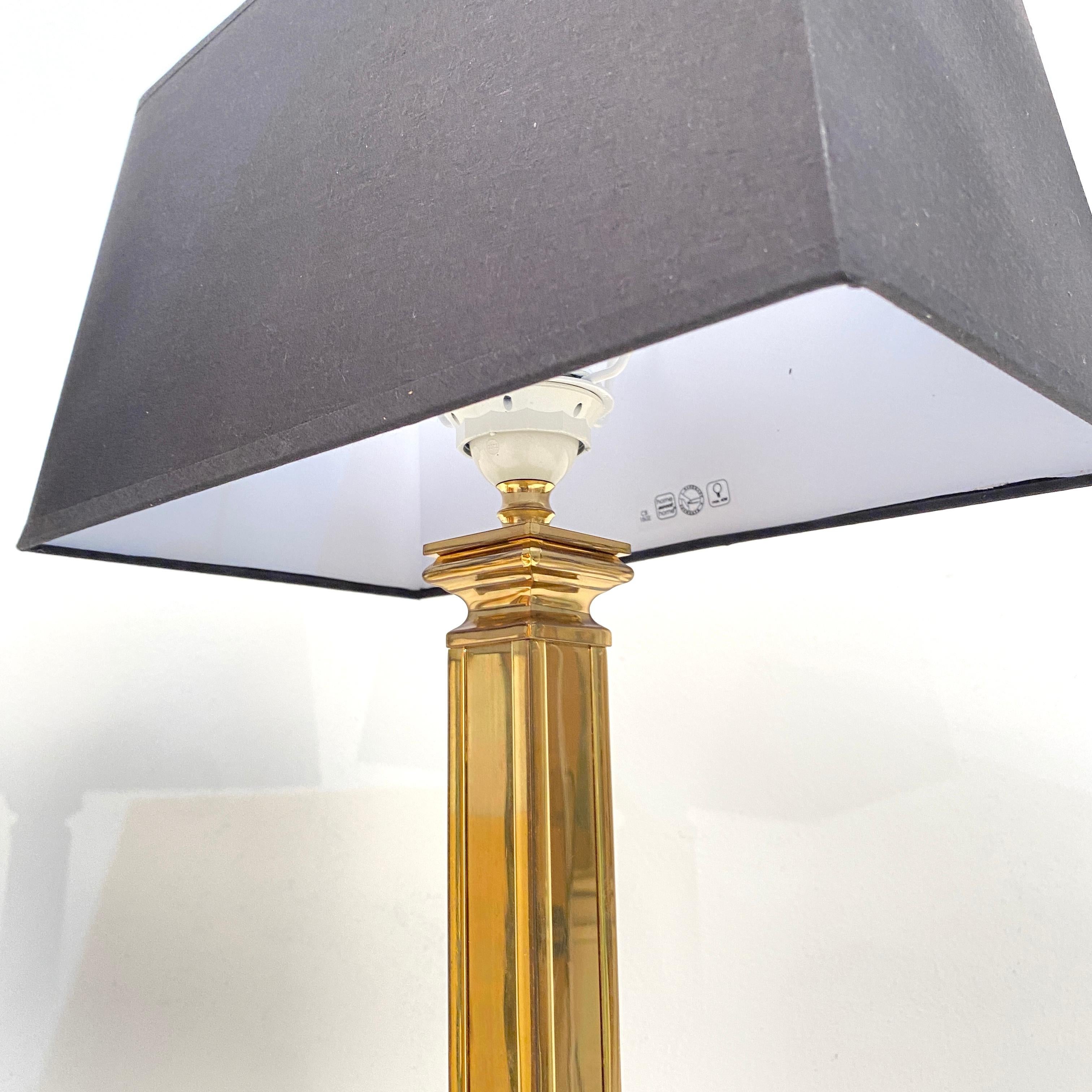 Pair of German Midcentury Gilded Brass Table Lamps with Black Lamp Shades, 1970 4
