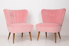 Pair of German Midcentury Baby Pink Velvet Club Armchairs, 1960s