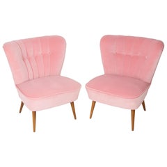 Paire de fauteuils club allemands en velours Baby Pink du milieu du siècle, années 1960