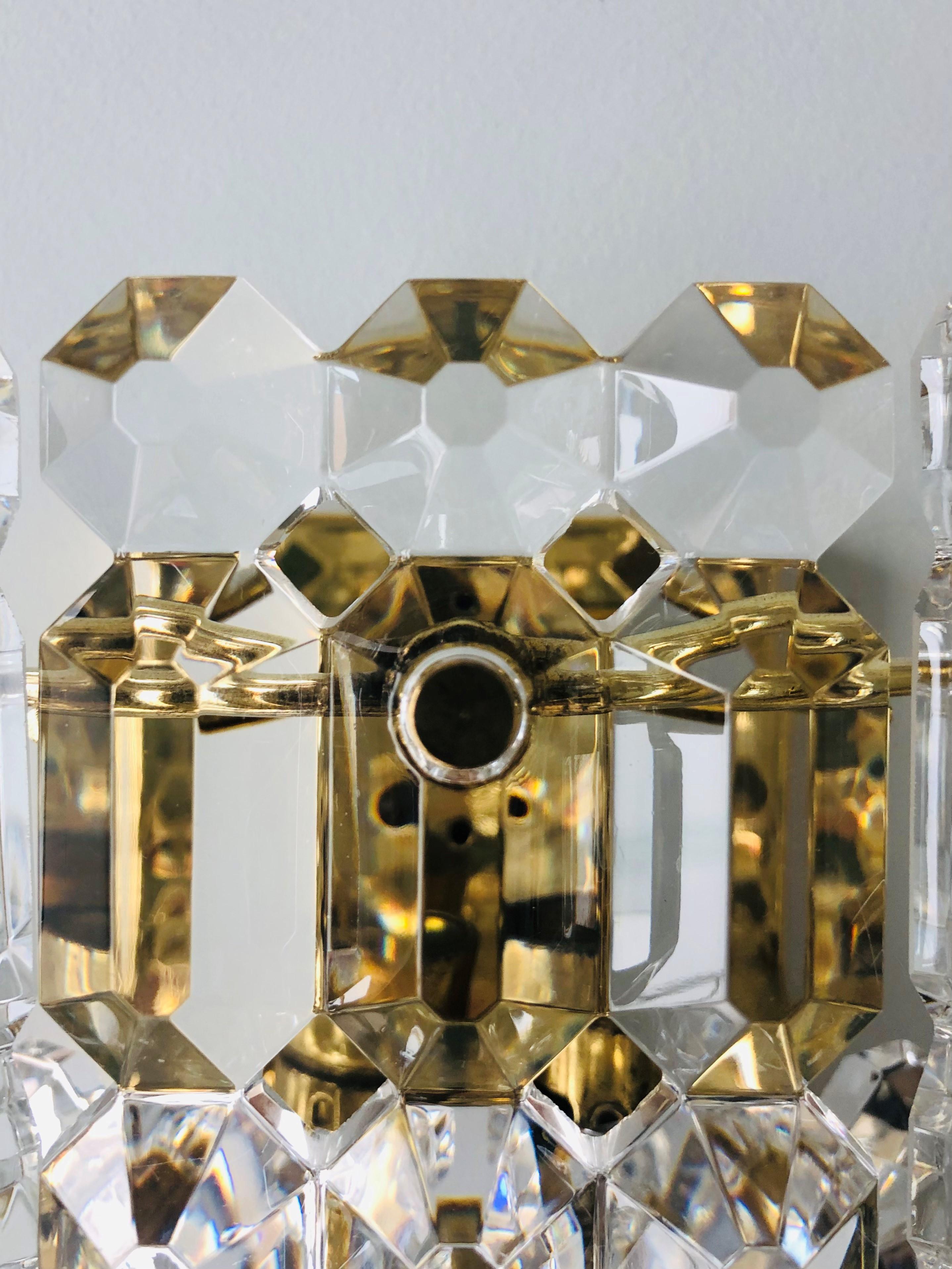 German Pair of Midcentury Crystal Wall Sconces by Kinkeldey, 1970s For Sale 5