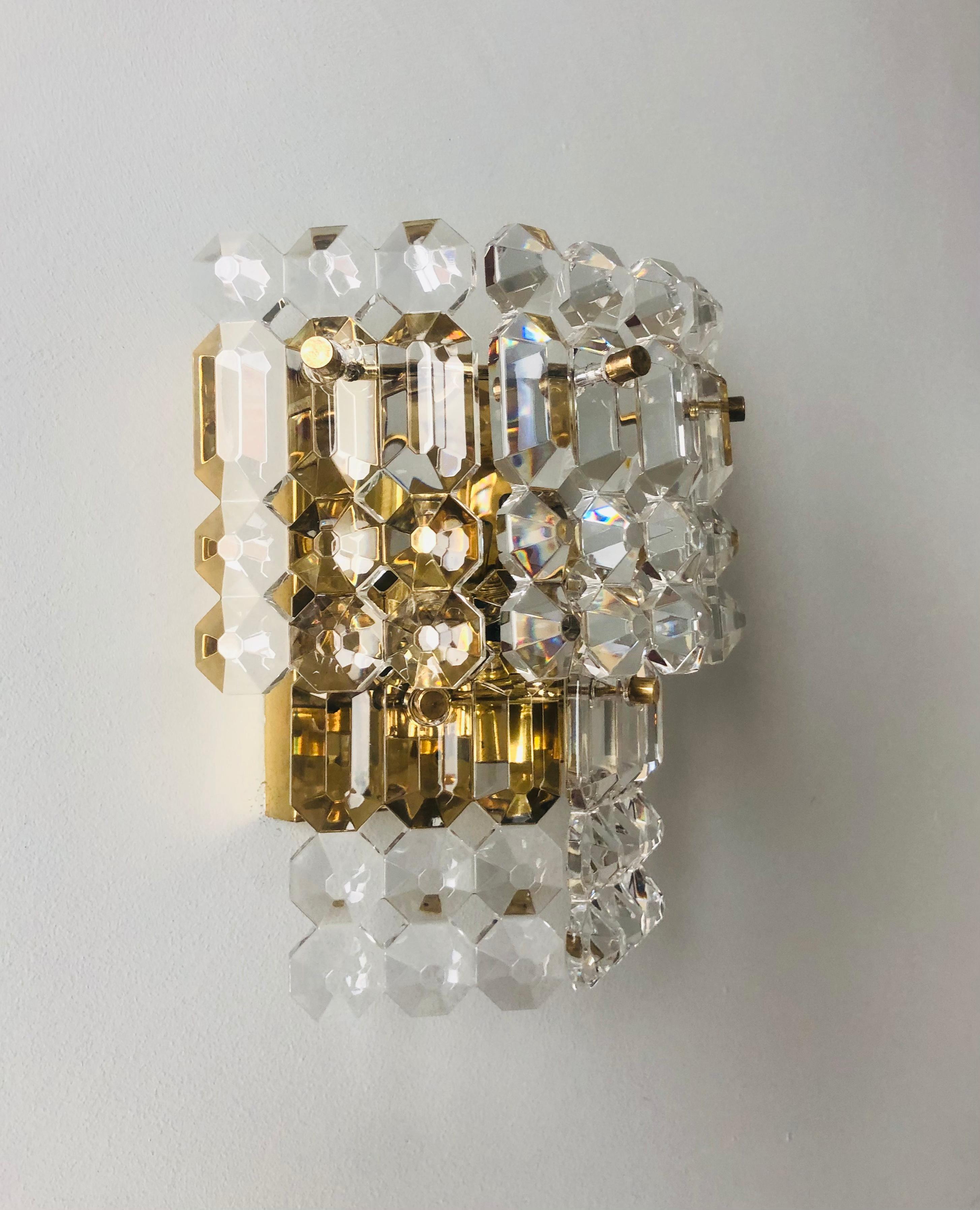 Mid-Century Modern German Pair of Midcentury Crystal Wall Sconces by Kinkeldey, 1970s For Sale