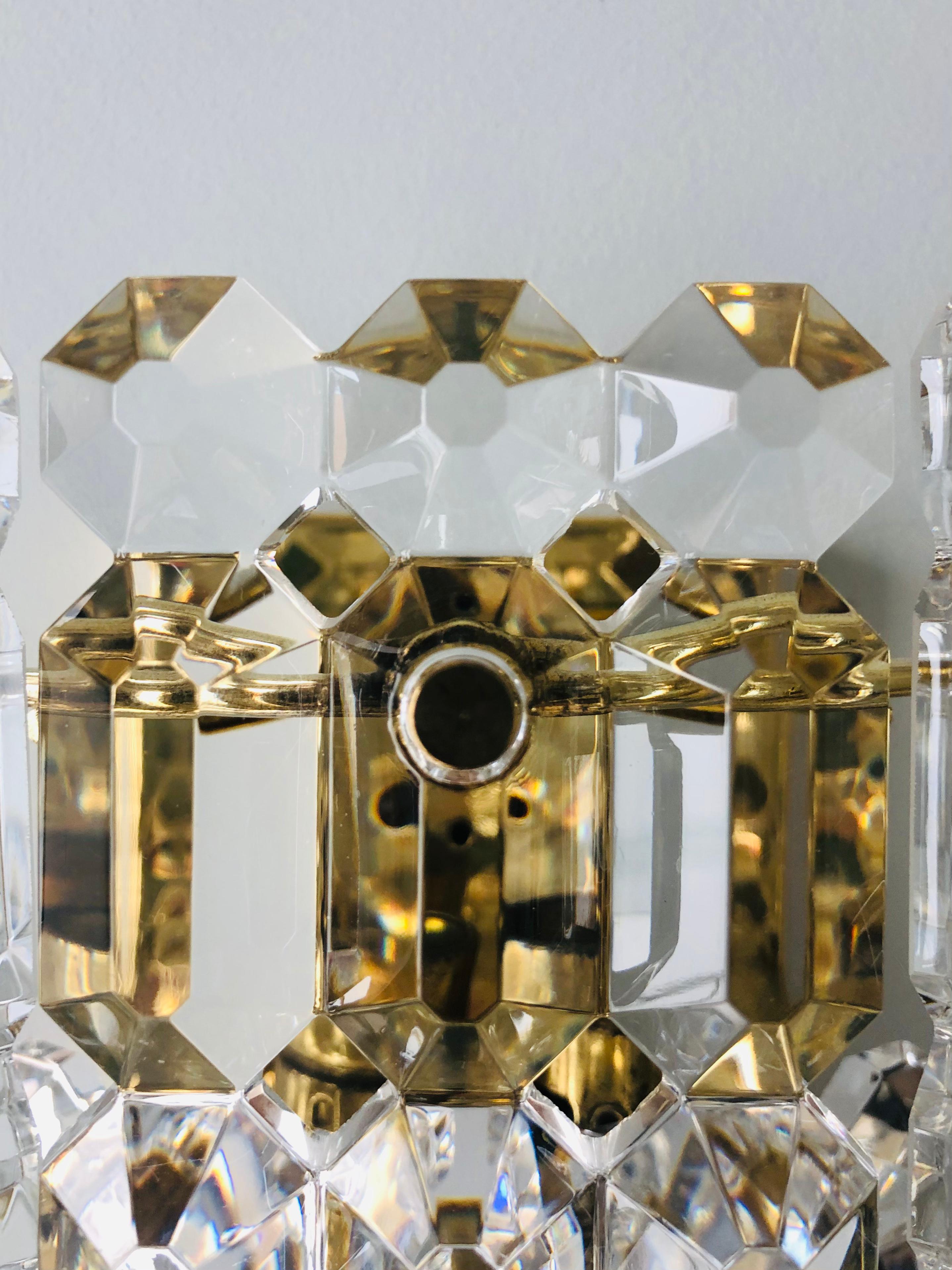 German Pair of Midcentury Crystal Wall Sconces by Kinkeldey, 1970s In Good Condition For Sale In Badajoz, Badajoz