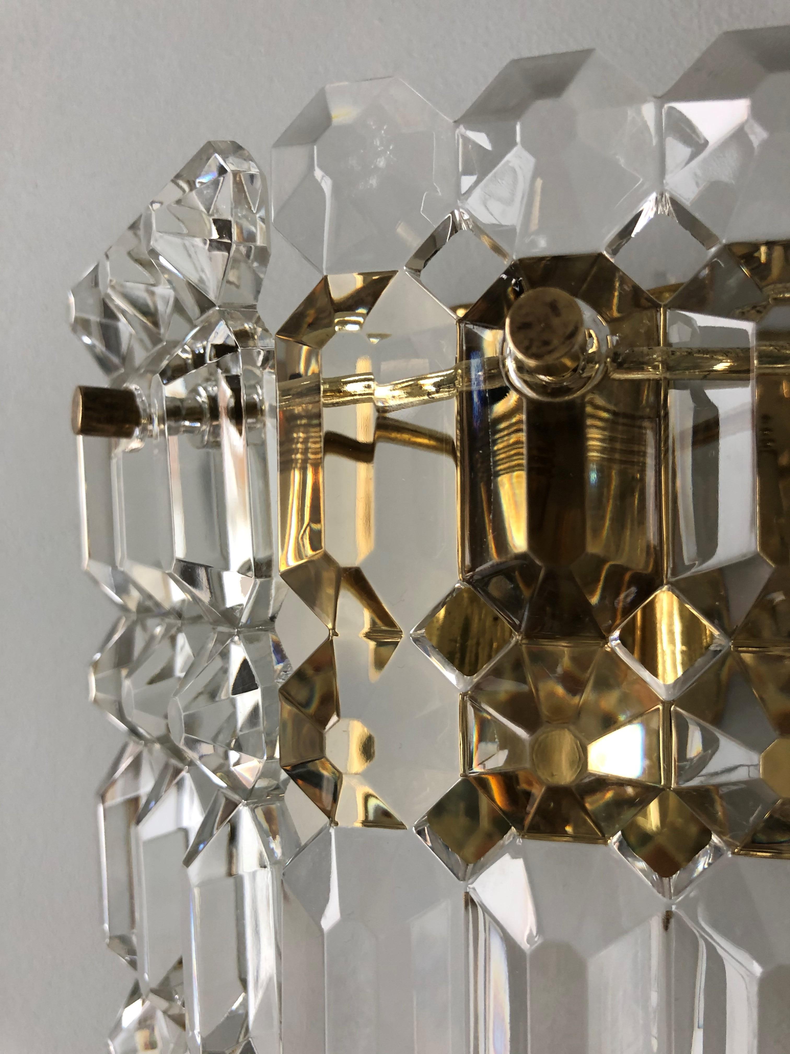 Pair of German Midcentury Crystal Wall Sconces by Kinkeldey, 1970s In Good Condition In Badajoz, Badajoz