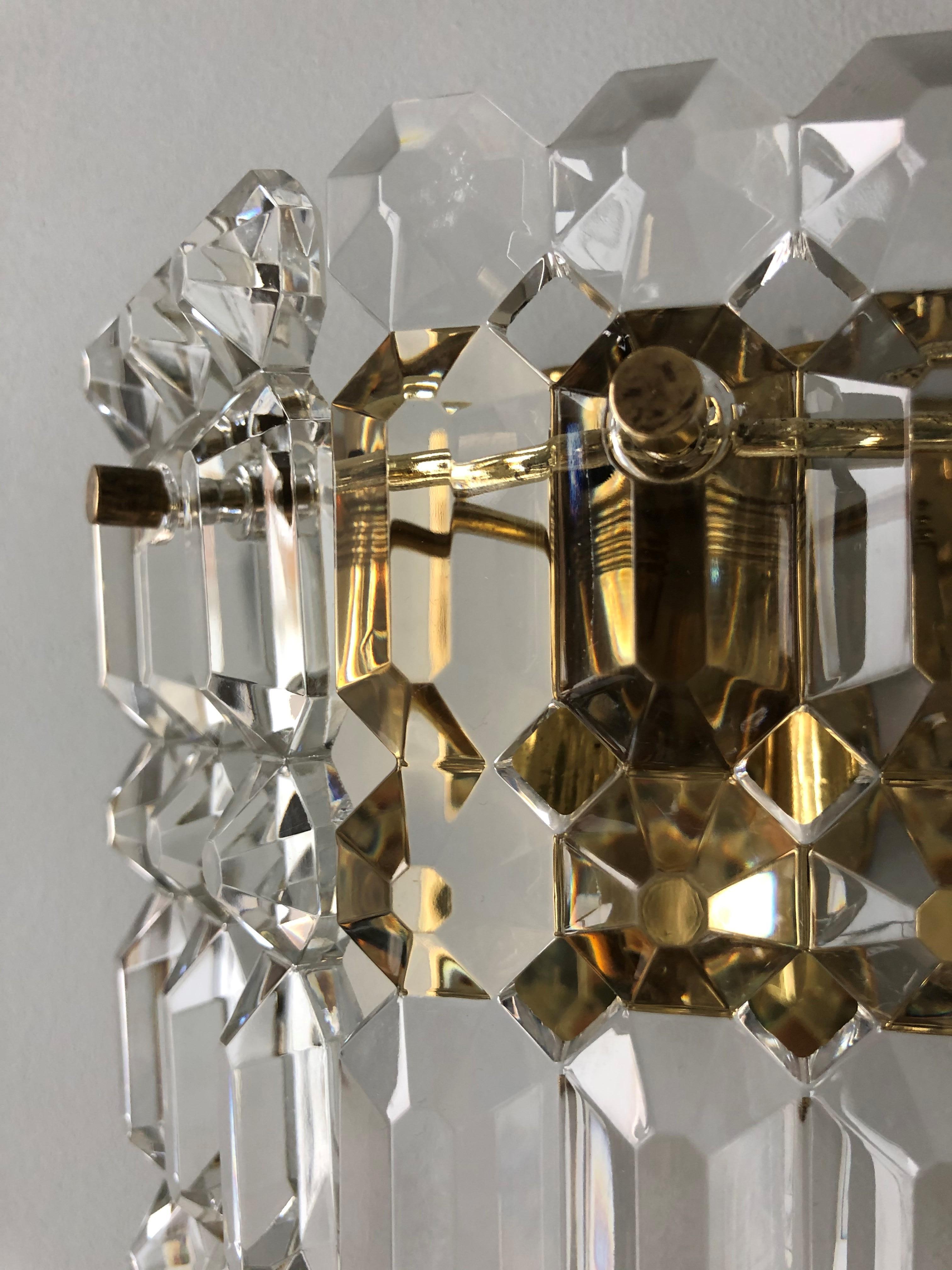 Pair of German Midcentury Crystal Wall Sconces by Kinkeldey, 1970s In Good Condition For Sale In Badajoz, Badajoz