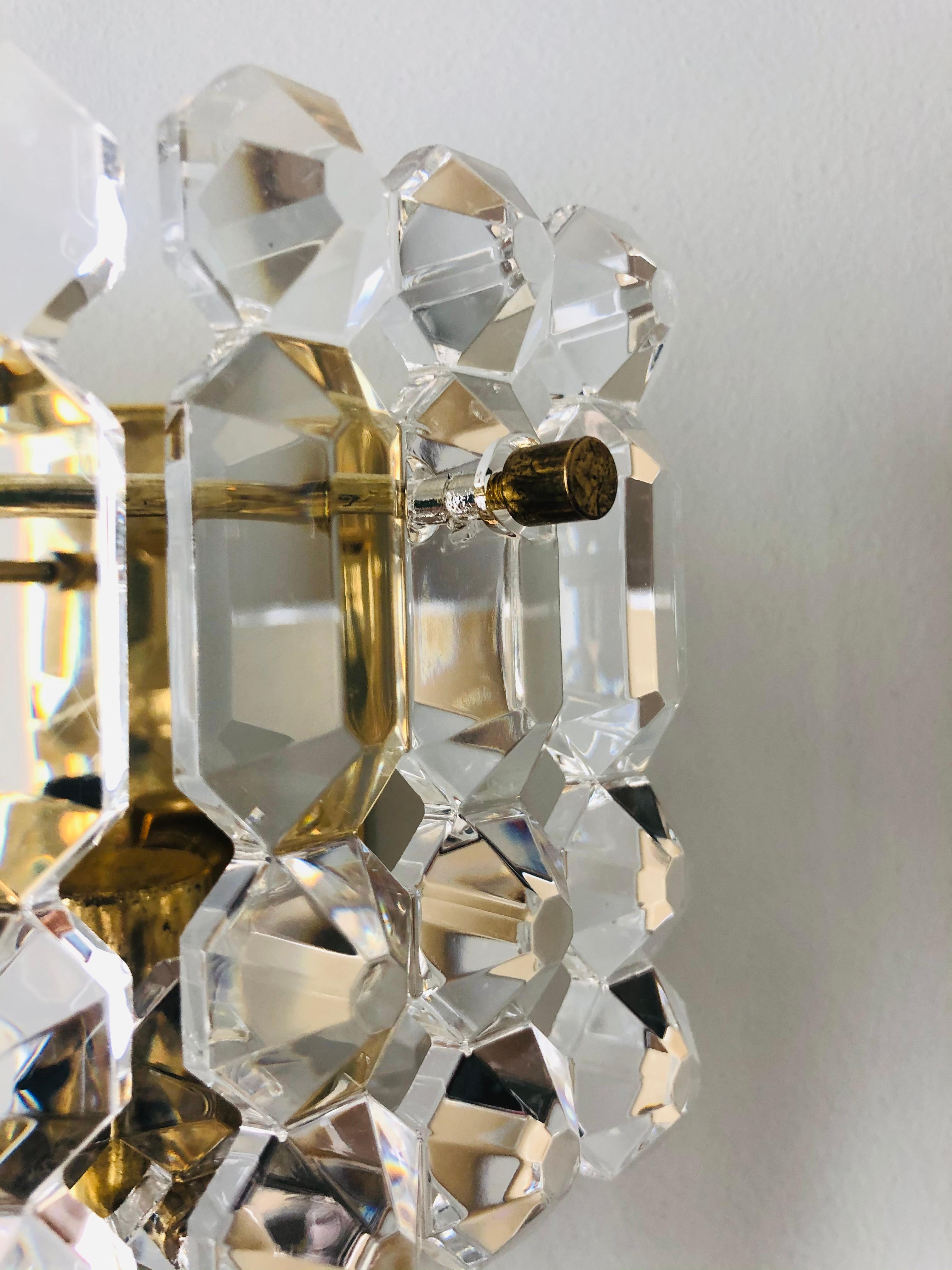 Late 20th Century German Pair of Midcentury Crystal Wall Sconces by Kinkeldey, 1970s For Sale