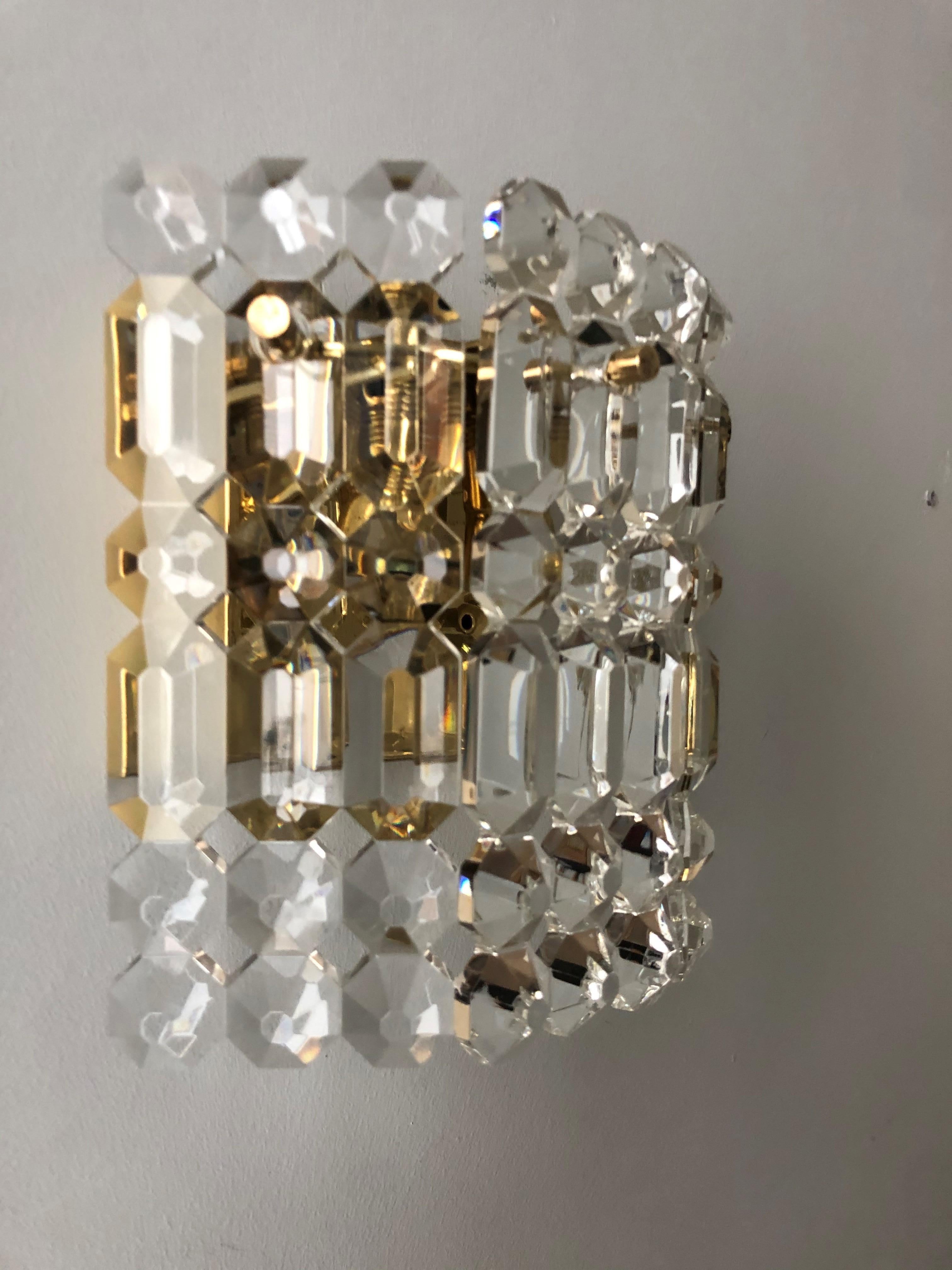 Pair of German Midcentury Crystal Wall Sconces by Kinkeldey, 1970s For Sale 1