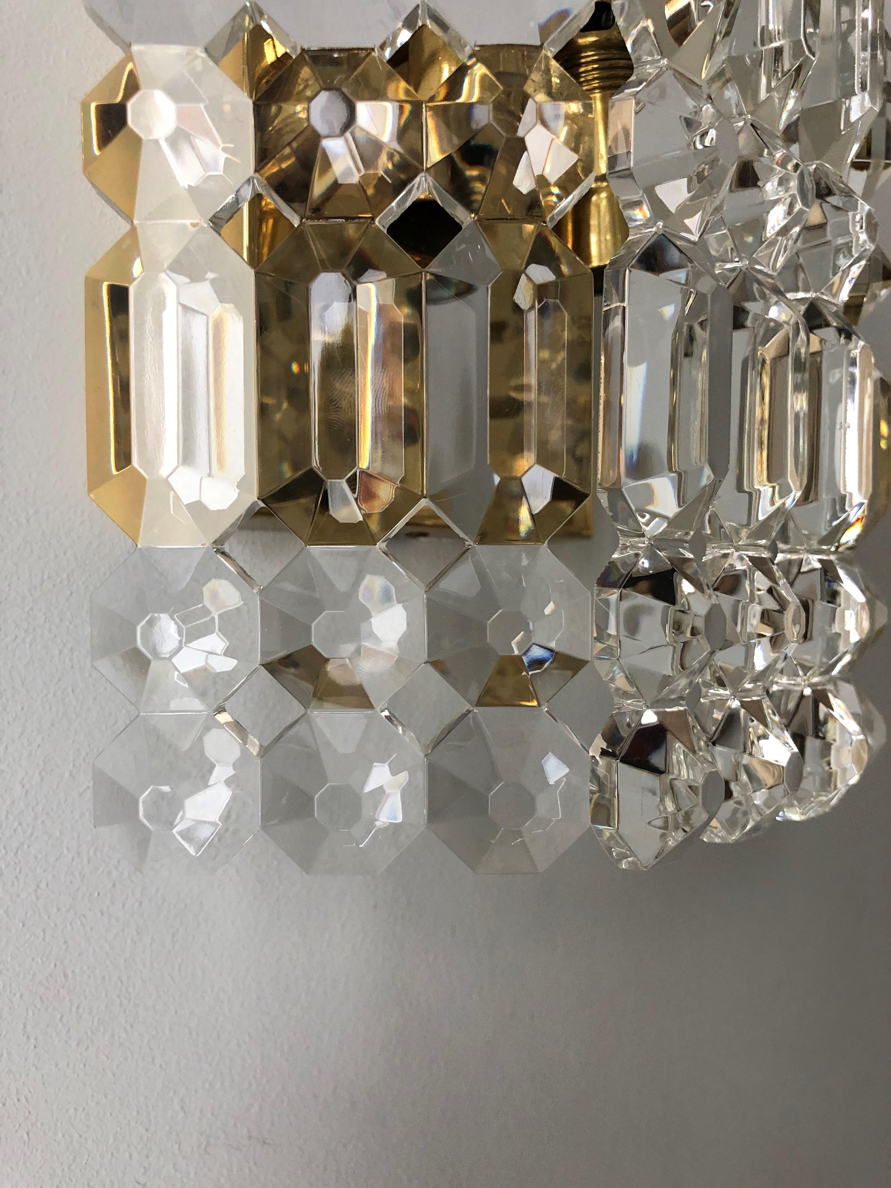 Pair of German Midcentury Crystal Wall Sconces by Kinkeldey, 1970s For Sale 2