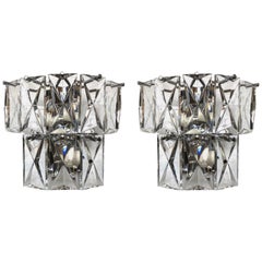 Pair of German Midcentury Crystal Wall Sconces by Kinkeldey, 1970s