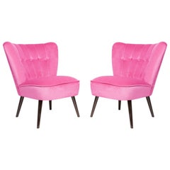 Pair of German Midcentury Pink Velvet Club Armchairs, 1960s