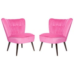 Pair of German Midcentury Pink Velvet Club Armchairs, 1960s