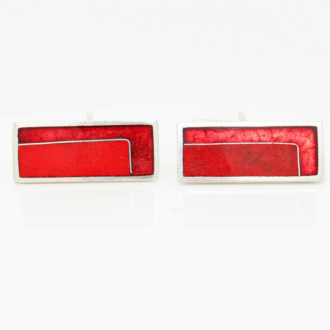 Pair of German Modernist Perli Rhodium-plated Brass & Enamel Cufflinks For Sale 6