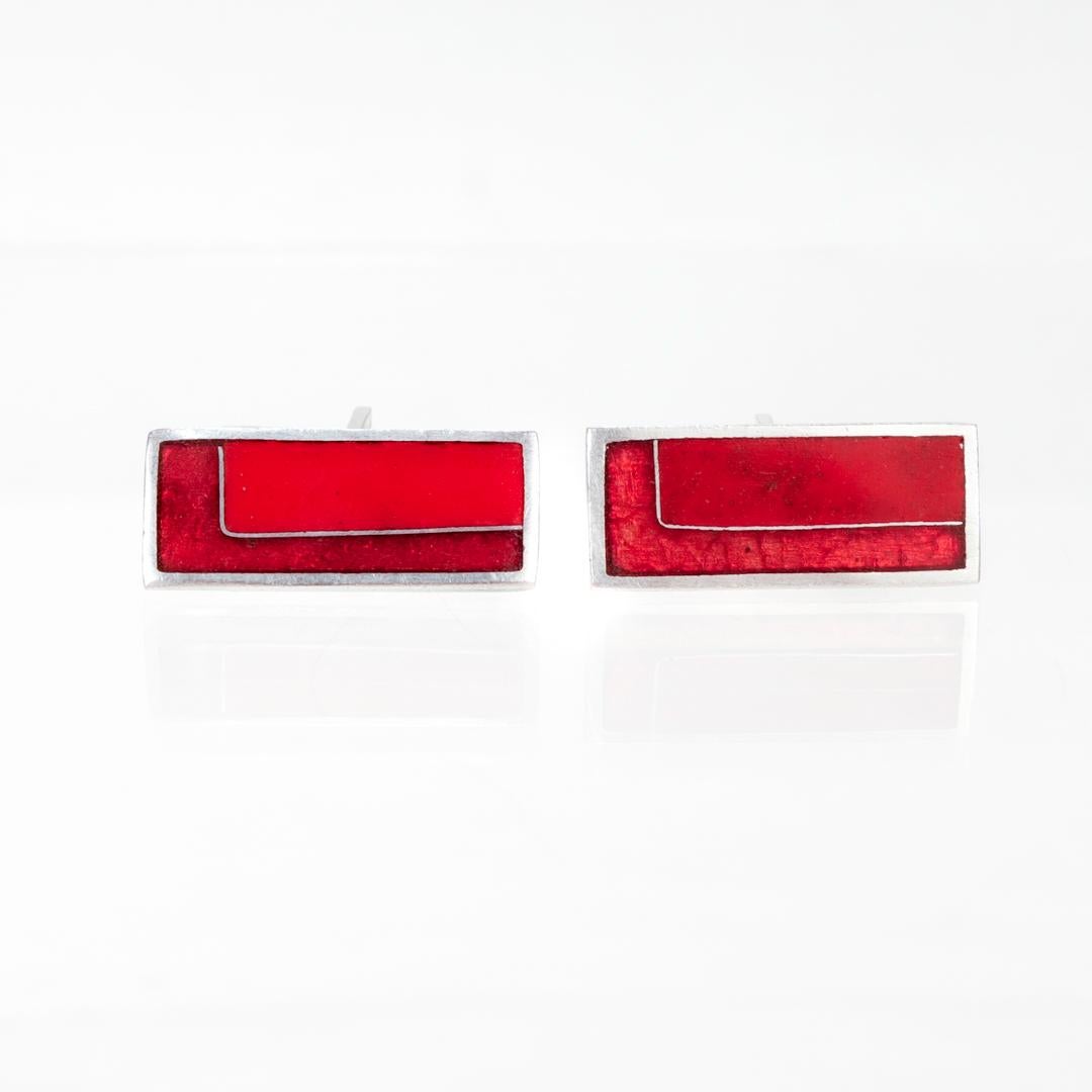 Pair of German Modernist Perli Rhodium-plated Brass & Enamel Cufflinks For Sale 7