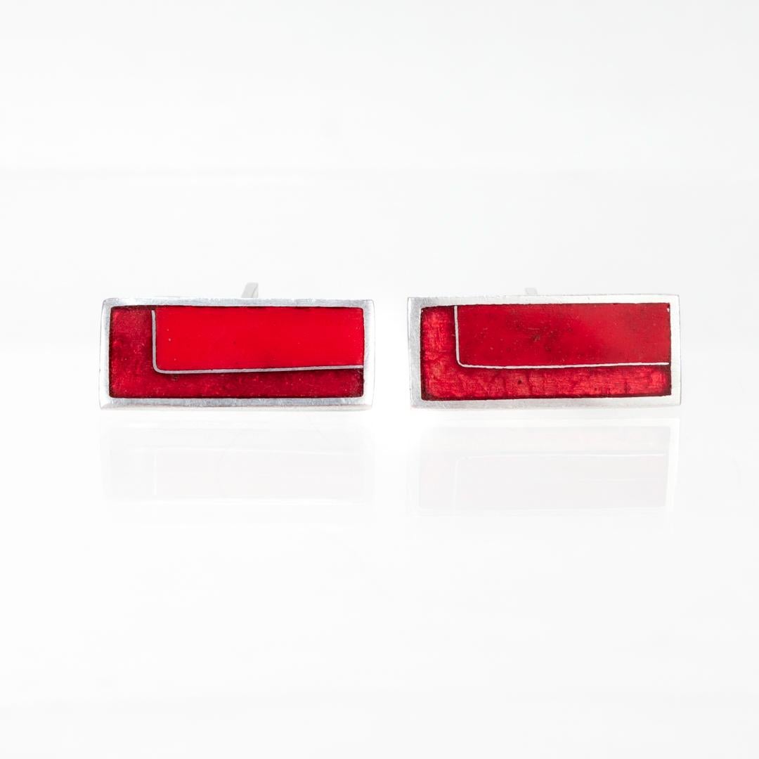 Par de gemelos modernistas alemanes Perli de latón rodiado y esmalte en venta 6