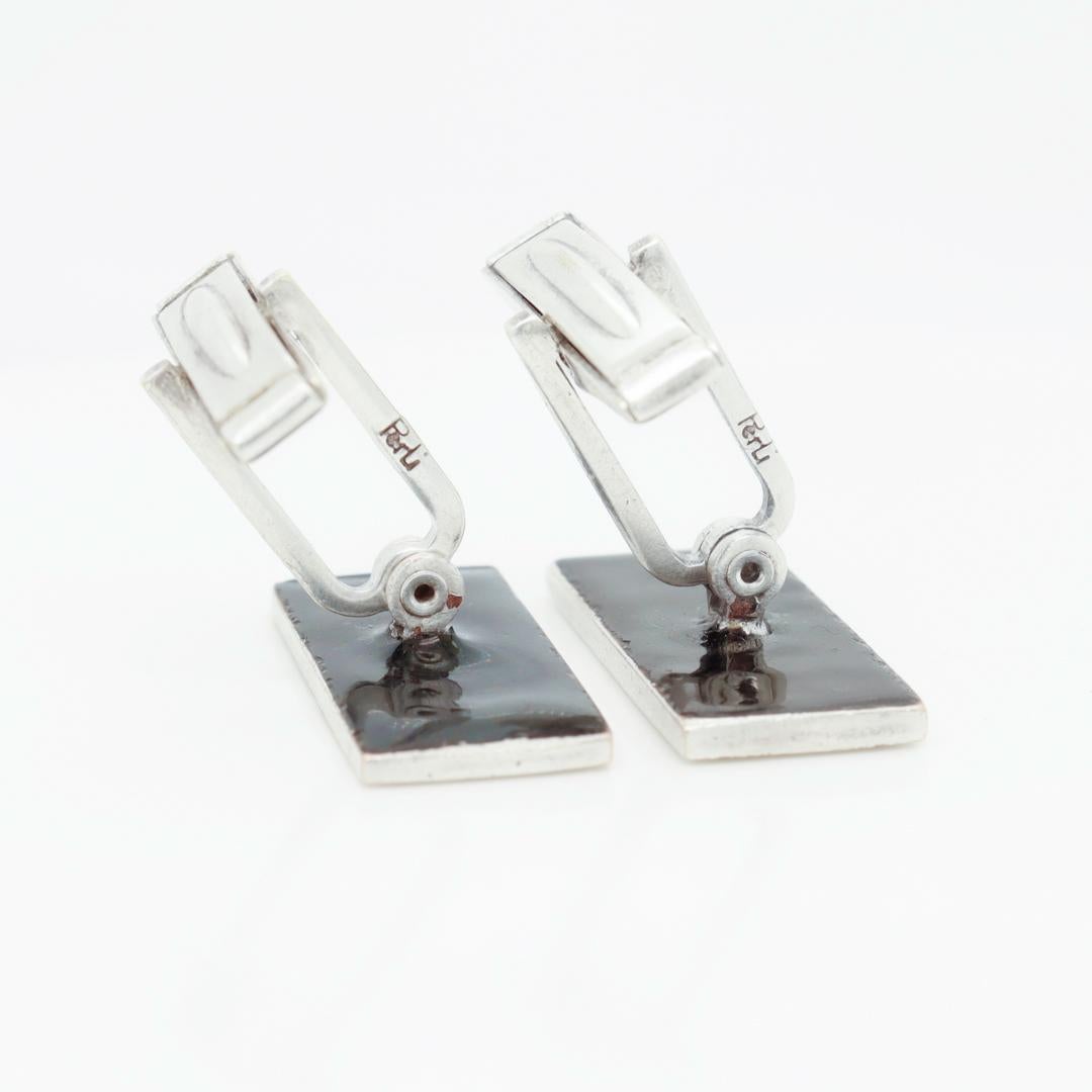 Pair of German Modernist Perli Rhodium-plated Brass & Enamel Cufflinks For Sale 8