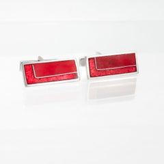 Pair of German Modernist Perli Rhodium-plated Brass & Enamel Cufflinks