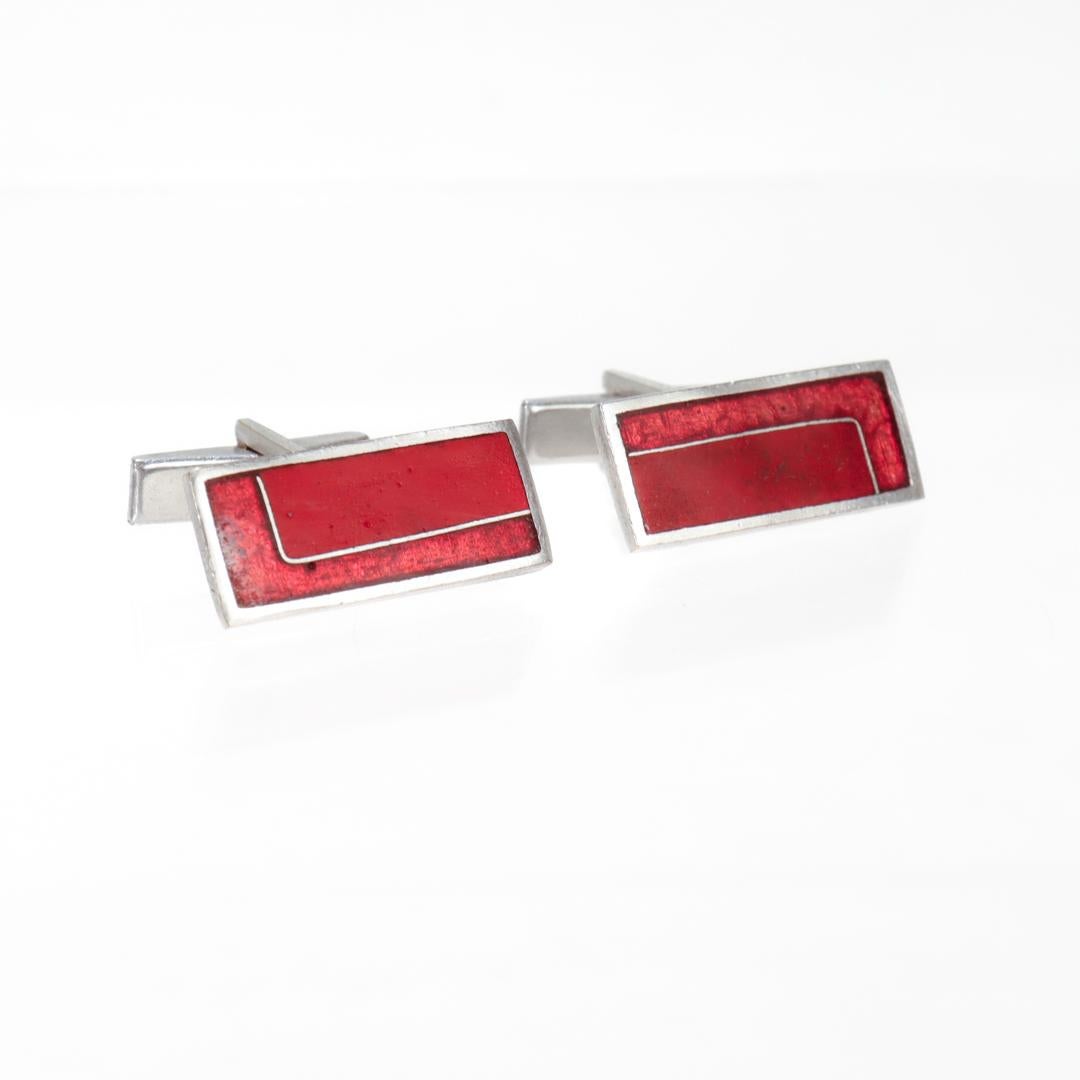 Pair of German Modernist Perli Rhodium-plated Brass & Enamel Cufflinks In Good Condition For Sale In Philadelphia, PA