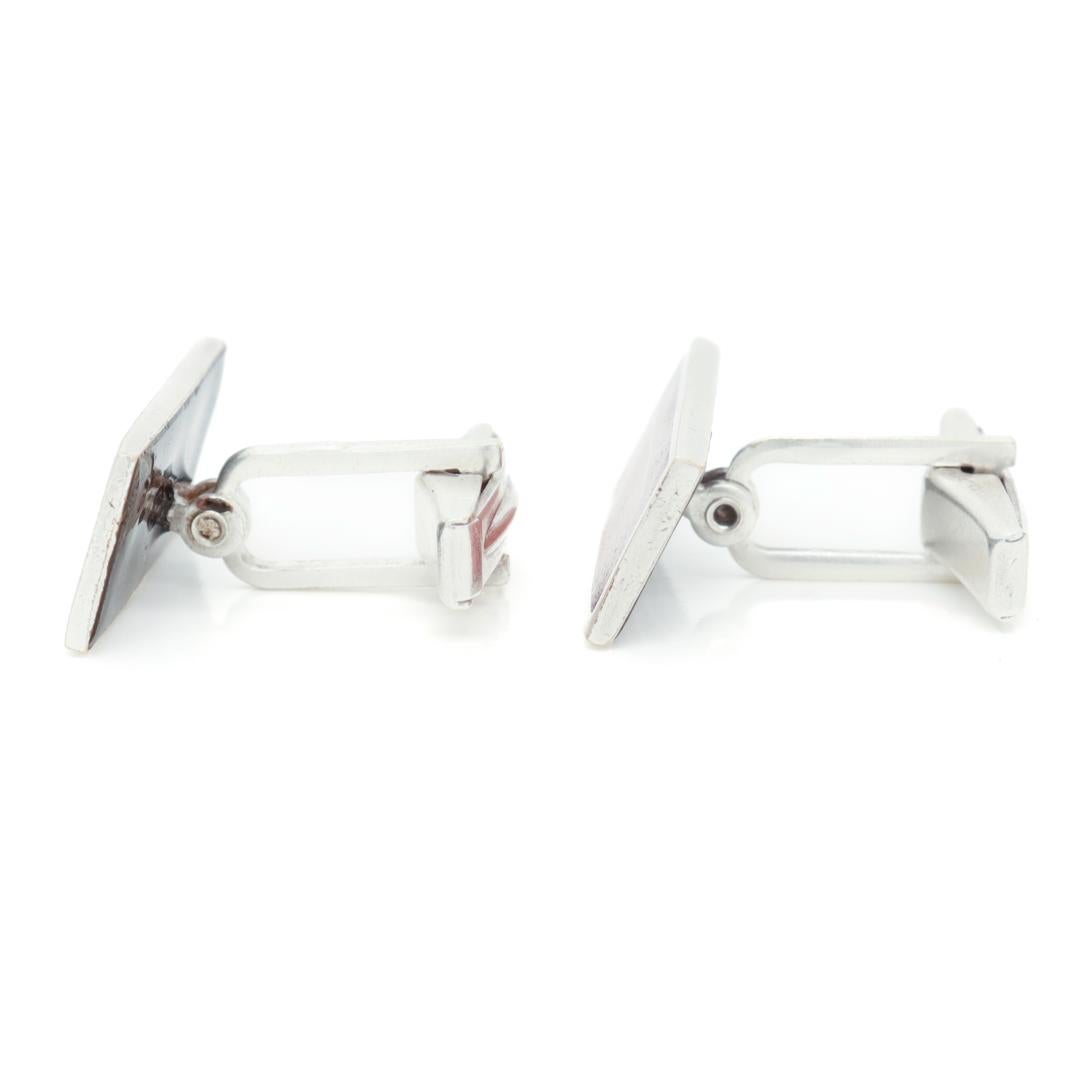 Pair of German Modernist Perli Rhodium-plated Brass & Enamel Cufflinks For Sale 3