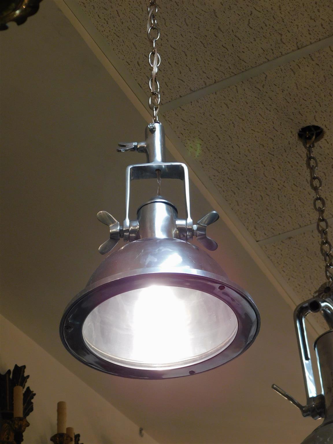 Pair of German nautical aluminum hanging ship lights, Attributed to Wiska Co. 20th Century.
