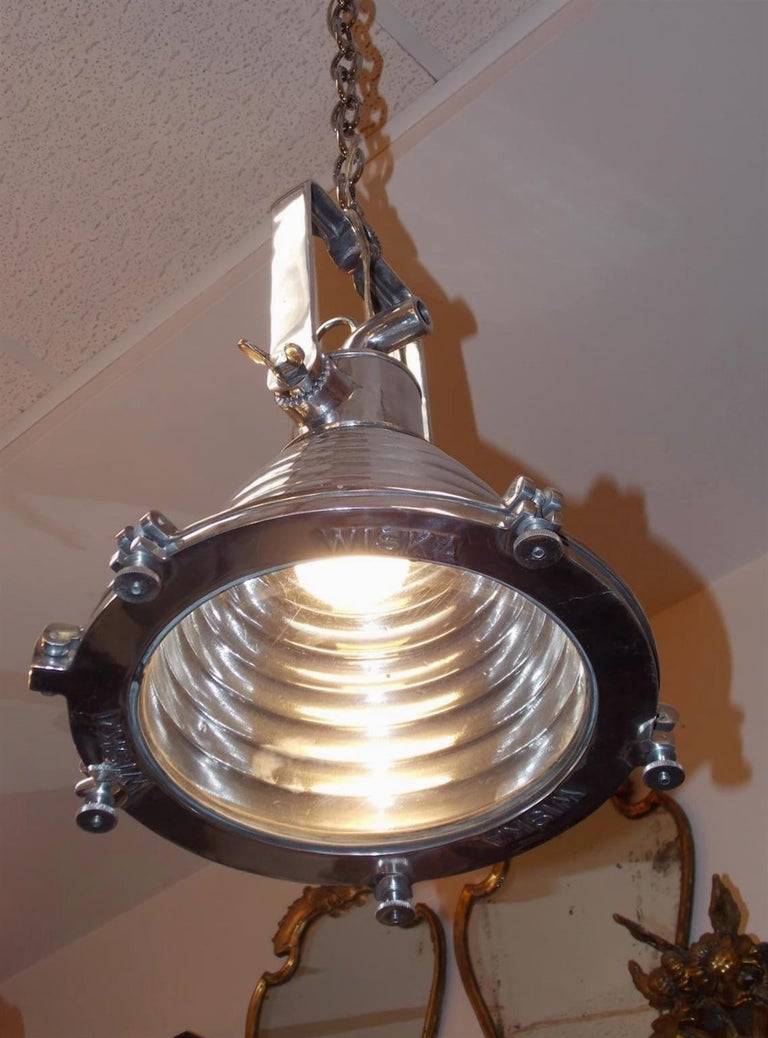 Pair of German Nautical Aluminum Hanging Ship Lights, Wiska Co, 20th