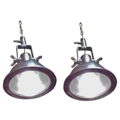 Pair of German Nautical Aluminum Hanging Ship Lights, Wiska Co. 20th Century