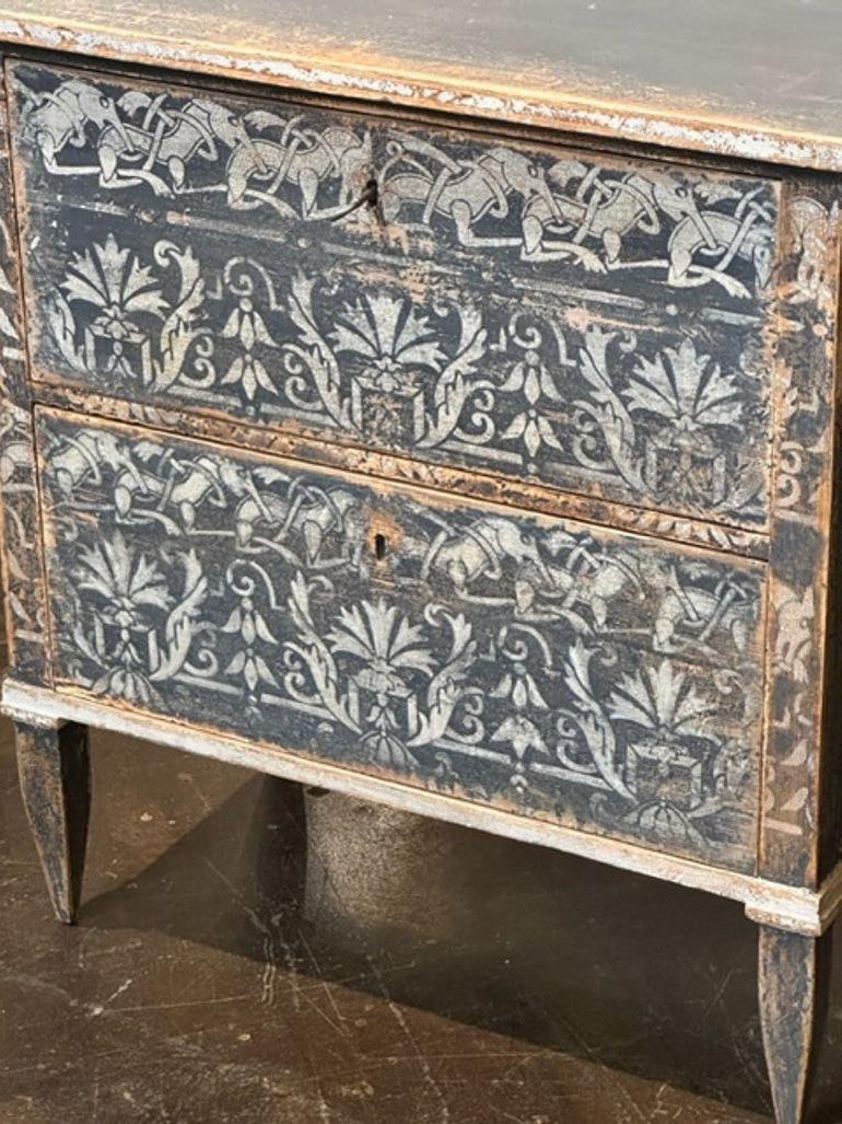 Wood Pair of German Neo-Classical Hand Painted Bed Side Chests For Sale