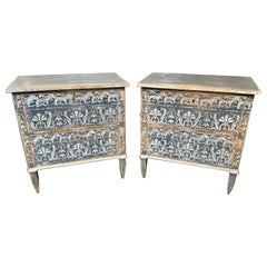 Pair of German Neo-Classical Hand Painted Bed Side Chests