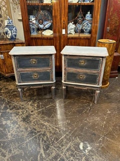 Pair of German Neo-Classical Hand-Painted Bedside Tables