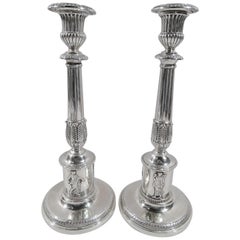 Pair of German Neoclassical Tall Silver Candlesticks, Early 19th Century