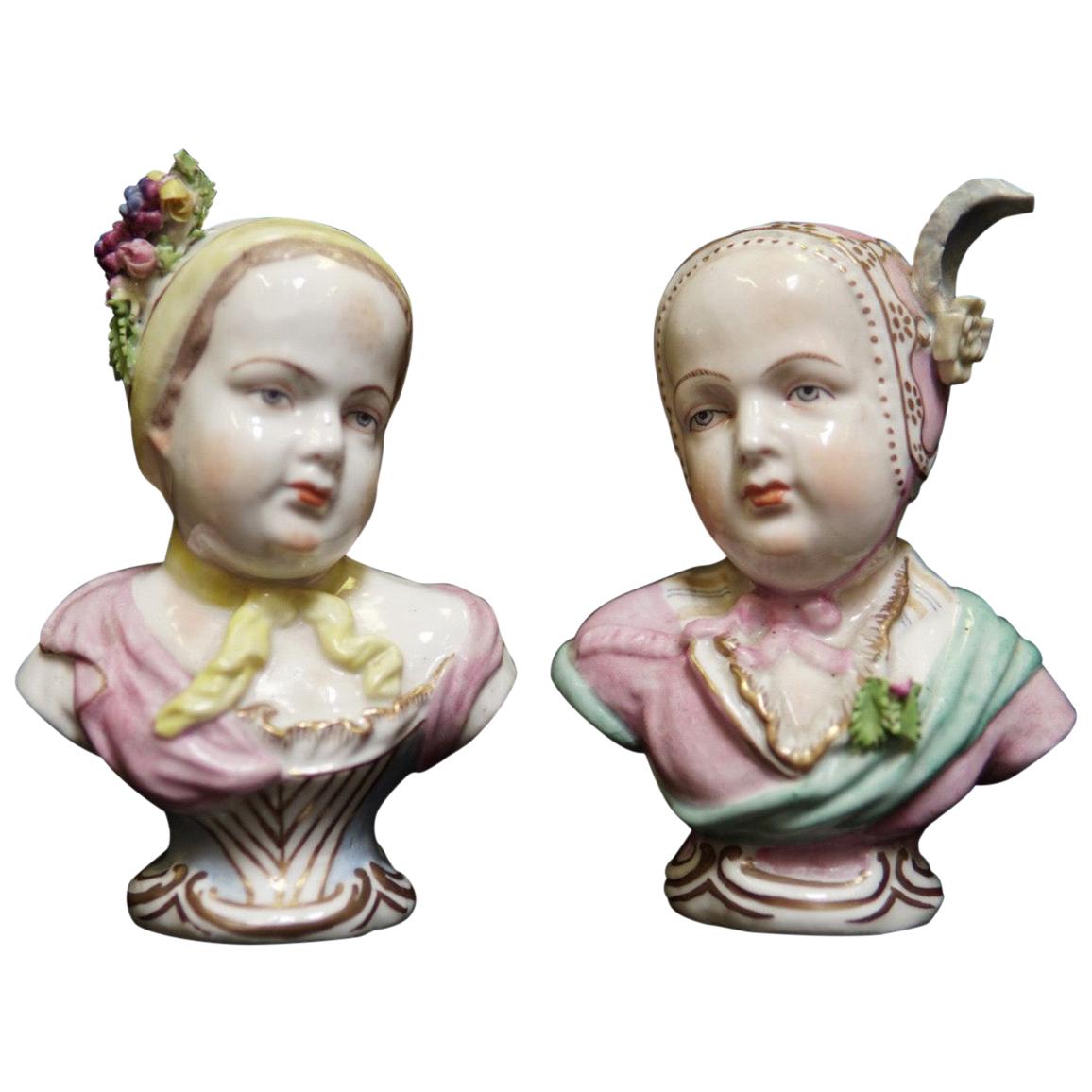 Pair of German Porcelain Bust of Babies