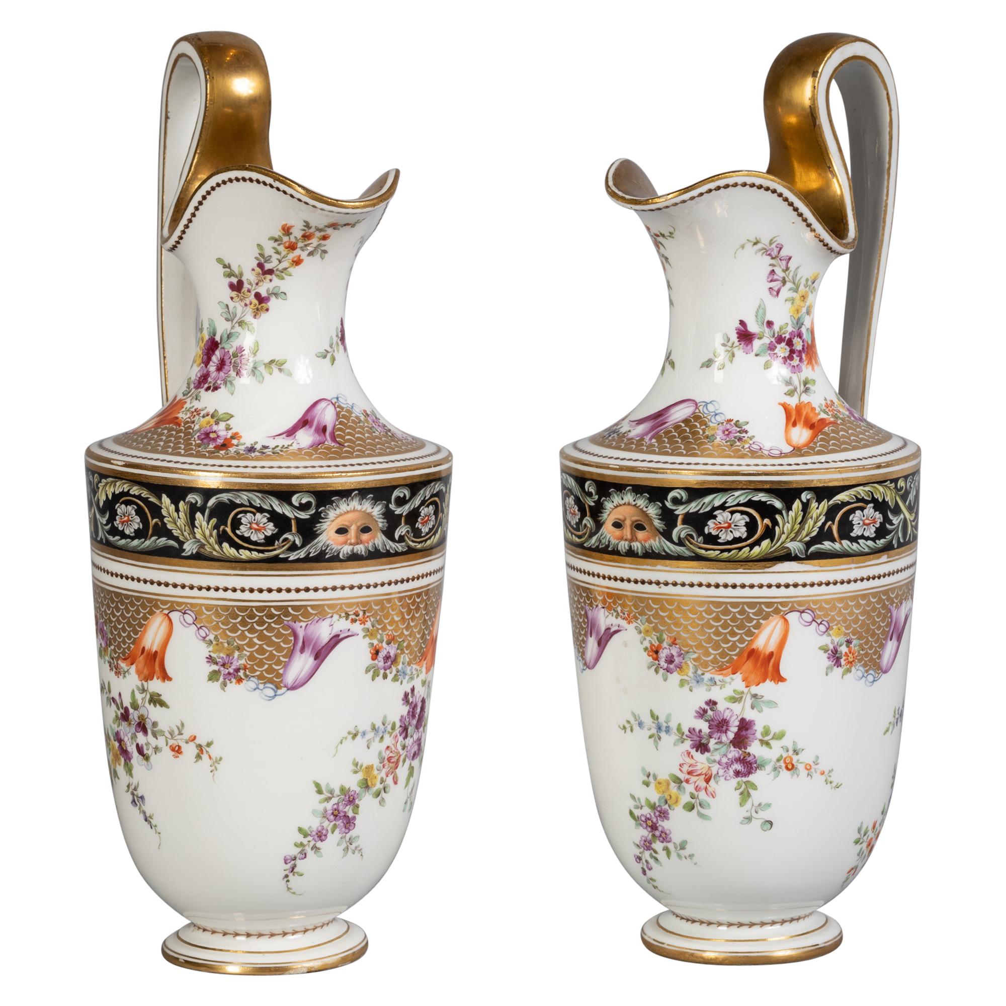 Pair of German Porcelain Ewers, Meissen, circa 1800 For Sale
