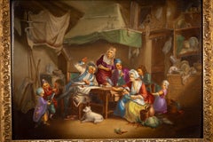 Pair of German Porcelain Interior Family Scenes Framed Plaques, circa 1880