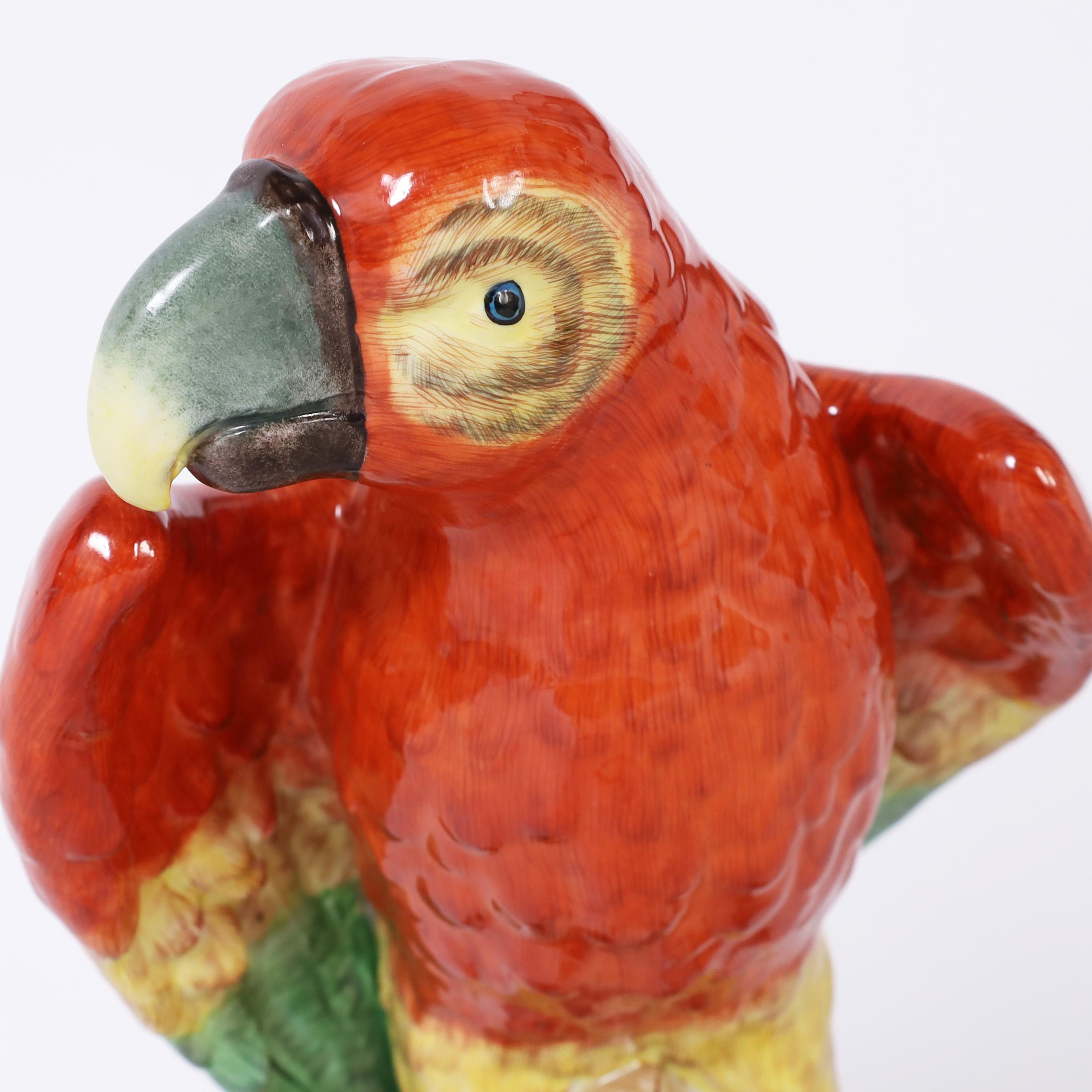 Pair of German Porcelain Parrots Signed Dresden For Sale 1